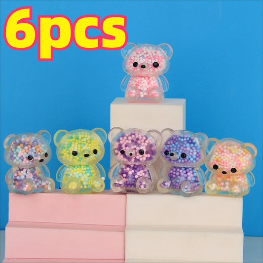 Mini Glitter Gummy Bear Stress Balls 6 Pack - Squishy Fidget Toys - Wahooly Mini Glitter Gummy Bear Stress Balls - 6 Pack Squishy Fidget Toys