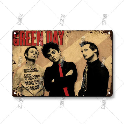 Green Day Metal Sign - Punk Rock Music Poster Tin Plaque | Wahooly MISES Green Day Metal Plaque Poster Punk Rock Music Metal Plate Nostalgic Metal Tin Sign Retro Decorative Plate Industrial Decor
