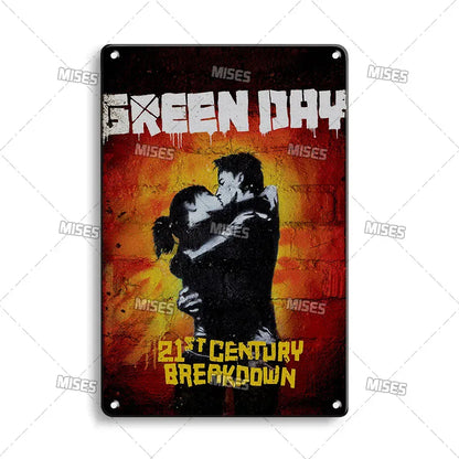 Green Day Metal Sign - Punk Rock Music Poster Tin Plaque | Wahooly MISES Green Day Metal Plaque Poster Punk Rock Music Metal Plate Nostalgic Metal Tin Sign Retro Decorative Plate Industrial Decor