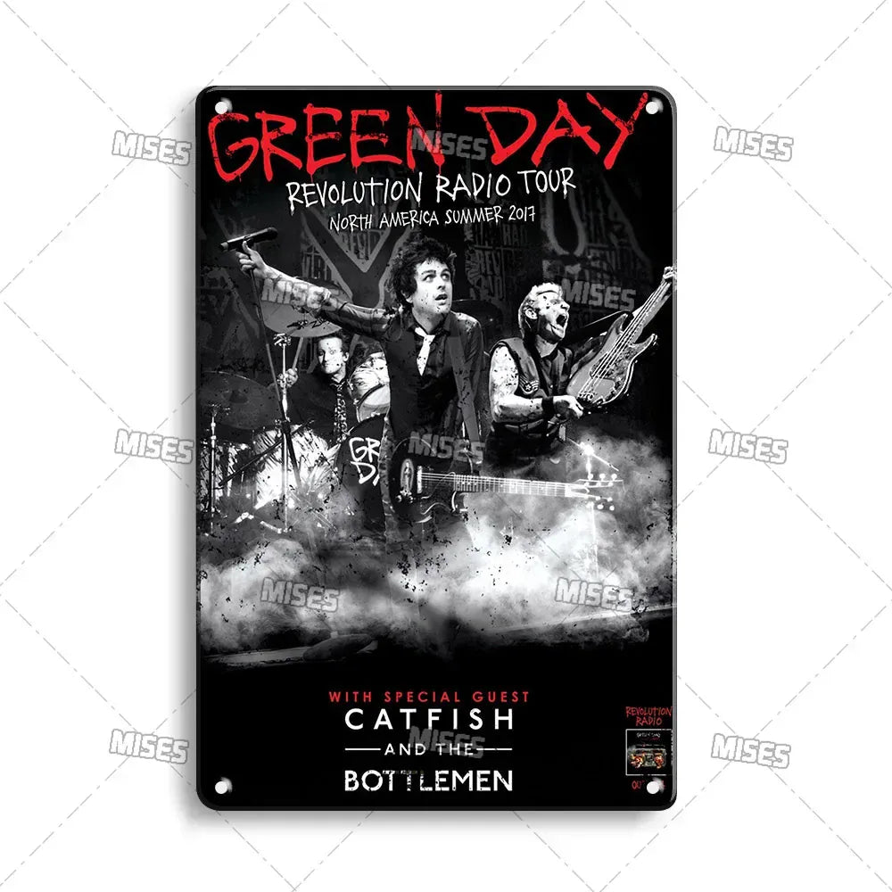 Green Day Metal Sign - Punk Rock Music Poster Tin Plaque | Wahooly MISES Green Day Metal Plaque Poster Punk Rock Music Metal Plate Nostalgic Metal Tin Sign Retro Decorative Plate Industrial Decor