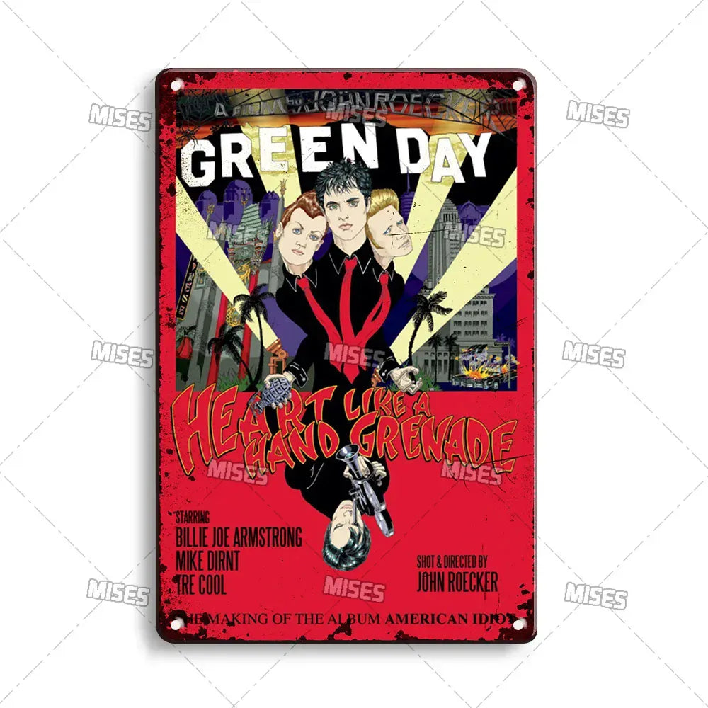Green Day Metal Sign - Punk Rock Music Poster Tin Plaque | Wahooly MISES Green Day Metal Plaque Poster Punk Rock Music Metal Plate Nostalgic Metal Tin Sign Retro Decorative Plate Industrial Decor