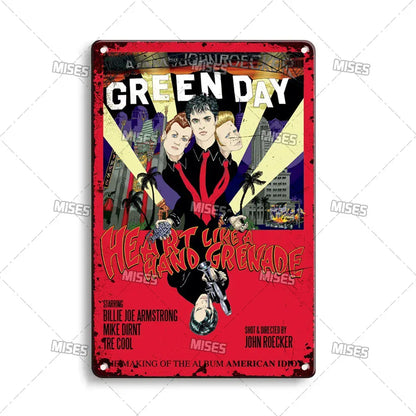Green Day Metal Sign - Punk Rock Music Poster Tin Plaque | Wahooly MISES Green Day Metal Plaque Poster Punk Rock Music Metal Plate Nostalgic Metal Tin Sign Retro Decorative Plate Industrial Decor