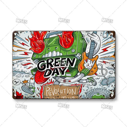 Green Day Metal Sign - Punk Rock Music Poster Tin Plaque | Wahooly MISES Green Day Metal Plaque Poster Punk Rock Music Metal Plate Nostalgic Metal Tin Sign Retro Decorative Plate Industrial Decor