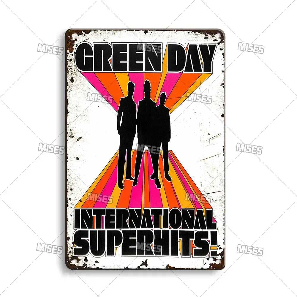 Green Day Metal Sign - Punk Rock Music Poster Tin Plaque | Wahooly MISES Green Day Metal Plaque Poster Punk Rock Music Metal Plate Nostalgic Metal Tin Sign Retro Decorative Plate Industrial Decor