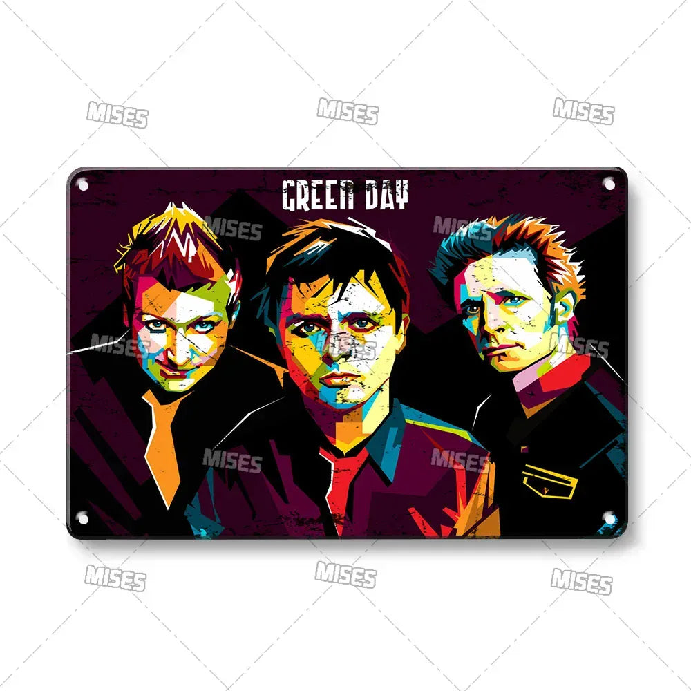 Green Day Metal Sign - Punk Rock Music Poster Tin Plaque | Wahooly MISES Green Day Metal Plaque Poster Punk Rock Music Metal Plate Nostalgic Metal Tin Sign Retro Decorative Plate Industrial Decor