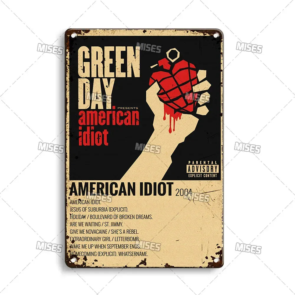 Green Day Metal Sign - Punk Rock Music Poster Tin Plaque | Wahooly MISES Green Day Metal Plaque Poster Punk Rock Music Metal Plate Nostalgic Metal Tin Sign Retro Decorative Plate Industrial Decor