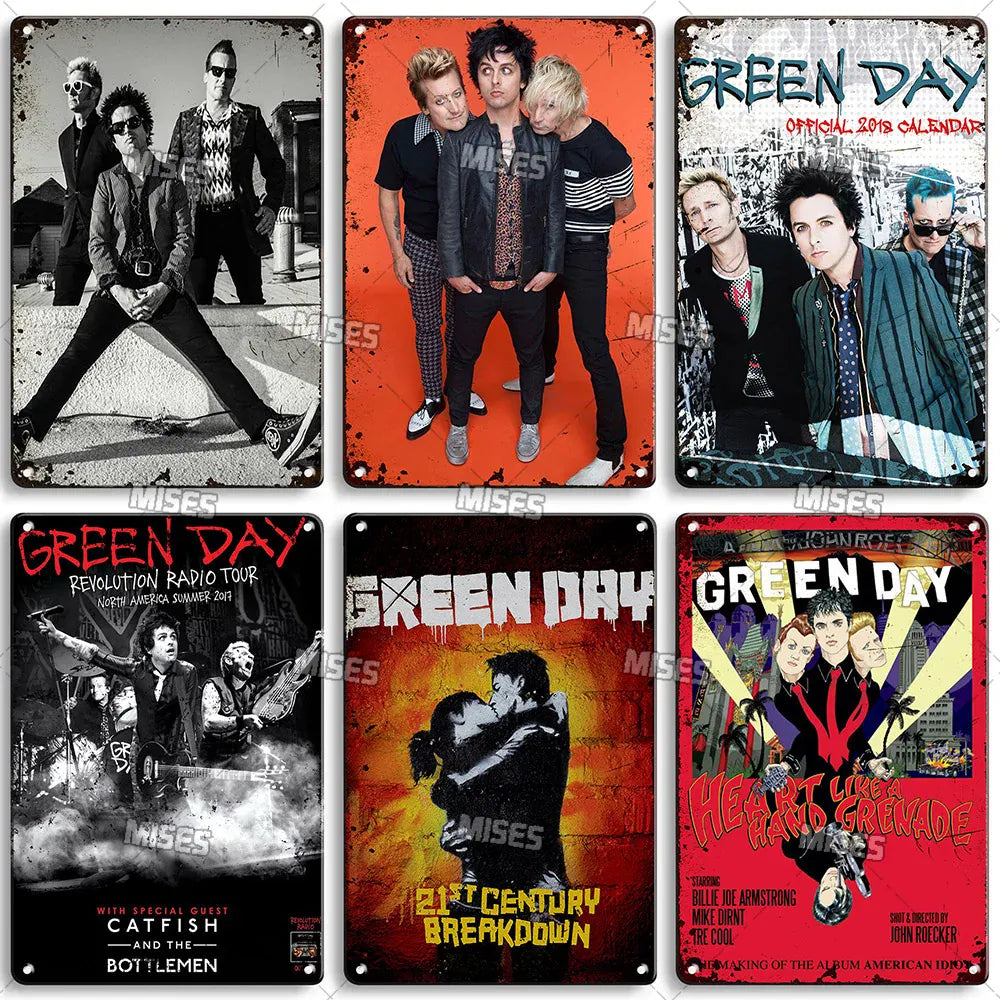 Green Day Metal Sign - Punk Rock Music Poster Tin Plaque | Wahooly MISES Green Day Metal Plaque Poster Punk Rock Music Metal Plate Nostalgic Metal Tin Sign Retro Decorative Plate Industrial Decor