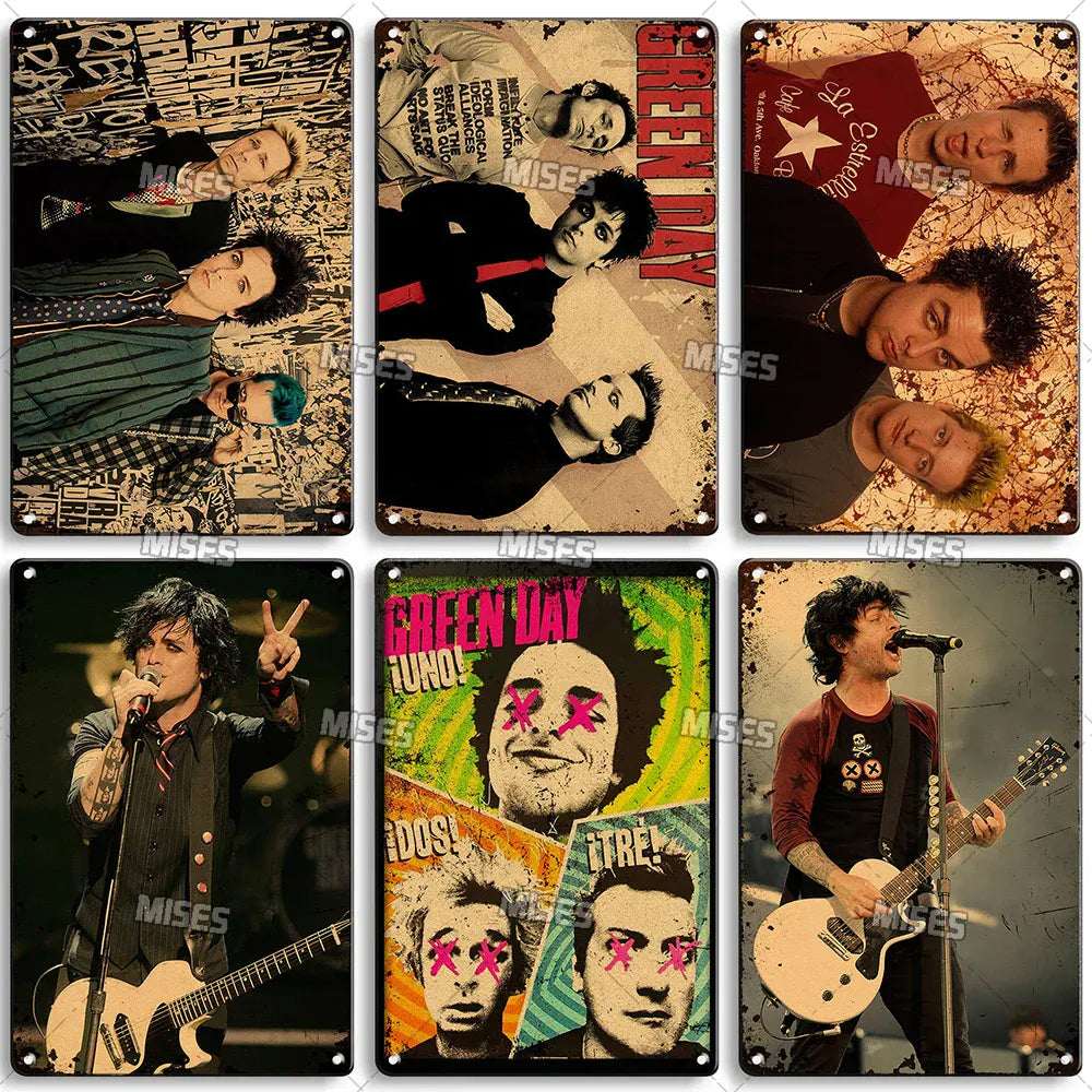 Green Day Metal Sign - Punk Rock Music Poster Tin Plaque | Wahooly MISES Green Day Metal Plaque Poster Punk Rock Music Metal Plate Nostalgic Metal Tin Sign Retro Decorative Plate Industrial Decor