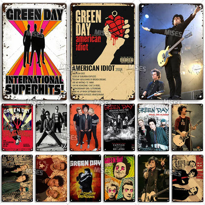 Green Day Metal Sign - Punk Rock Music Poster Tin Plaque | Wahooly MISES Green Day Metal Plaque Poster Punk Rock Music Metal Plate Nostalgic Metal Tin Sign Retro Decorative Plate Industrial Decor