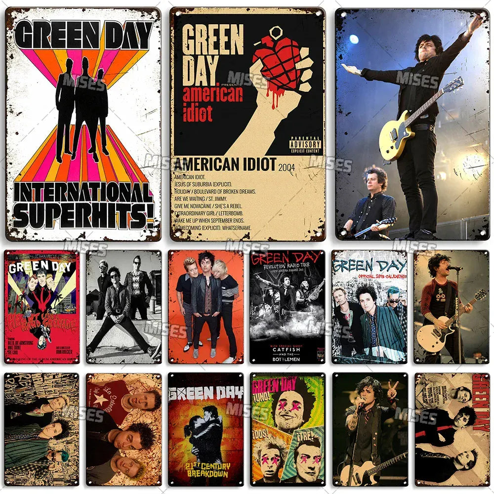 Green Day Metal Sign - Punk Rock Music Poster Tin Plaque | Wahooly MISES Green Day Metal Plaque Poster Punk Rock Music Metal Plate Nostalgic Metal Tin Sign Retro Decorative Plate Industrial Decor