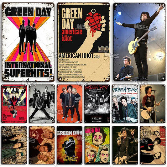 Green Day Metal Sign - Punk Rock Music Poster Tin Plaque | Wahooly MISES Green Day Metal Plaque Poster Punk Rock Music Metal Plate Nostalgic Metal Tin Sign Retro Decorative Plate Industrial Decor