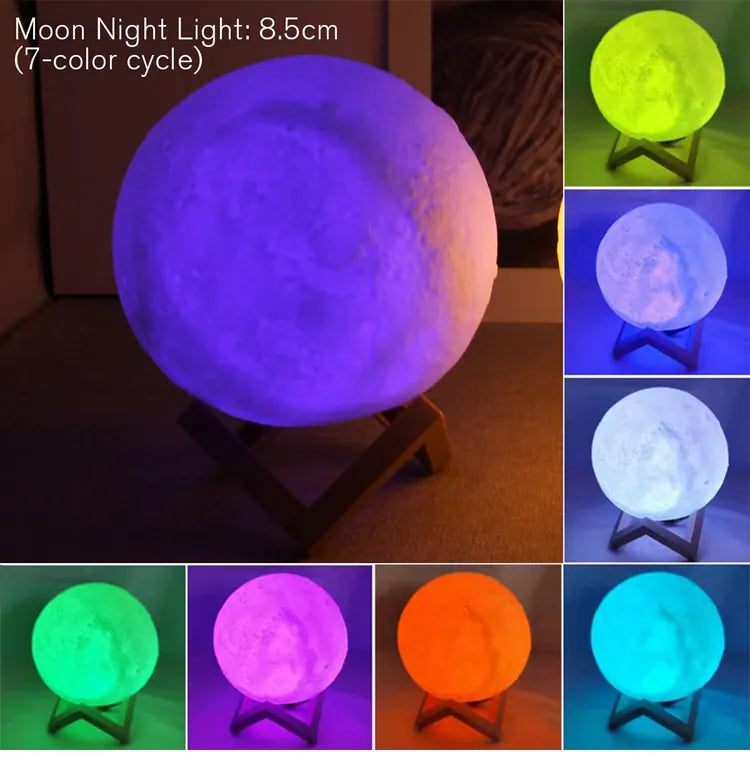 Moon Lamp LED Night Light with Stand | Battery Powered | Warm, White & 7-Color RGB | Bedroom Decor & Kids Gift Moon Lamp LED Night Light with Stand — Battery Powered Starry Bedroom Decor | White, Warm & 7-Color RGB | Kids Gift