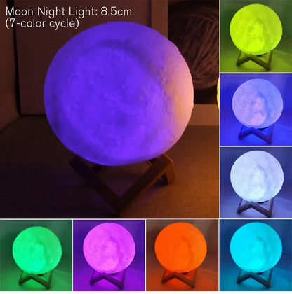 Moon Lamp LED Night Light with Stand | Battery Powered | Warm, White & 7-Color RGB | Bedroom Decor & Kids Gift Moon Lamp LED Night Light with Stand — Battery Powered Starry Bedroom Decor | White, Warm & 7-Color RGB | Kids Gift