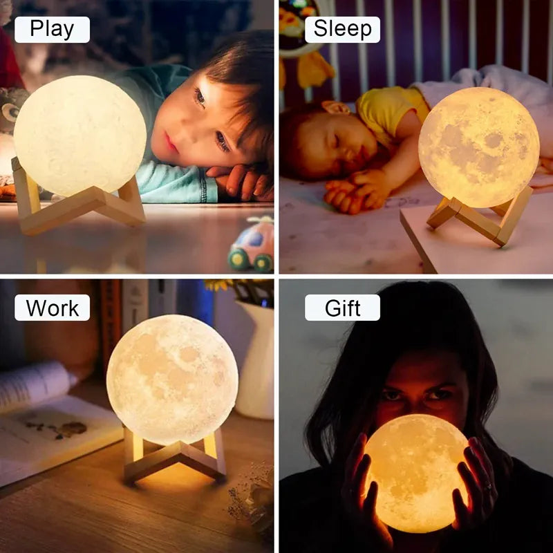 Moon Lamp LED Night Light with Stand | Battery Powered | Warm, White & 7-Color RGB | Bedroom Decor & Kids Gift Moon Lamp LED Night Light with Stand — Battery Powered Starry Bedroom Decor | White, Warm & 7-Color RGB | Kids Gift
