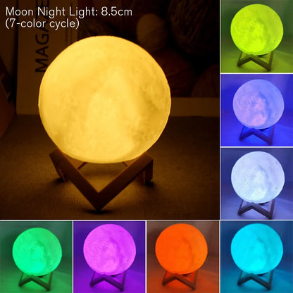 Moon Lamp LED Night Light with Stand | Battery Powered | Warm, White & 7-Color RGB | Bedroom Decor & Kids Gift Moon Lamp LED Night Light with Stand — Battery Powered Starry Bedroom Decor | White, Warm & 7-Color RGB | Kids Gift