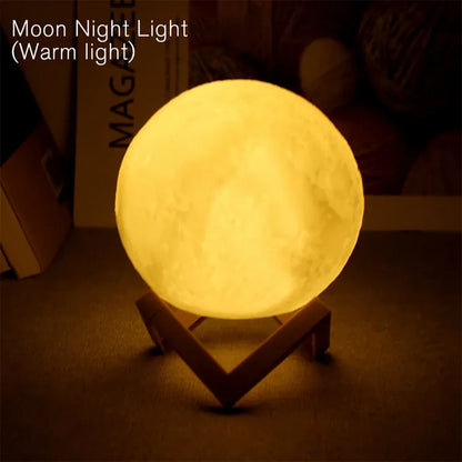 Moon Lamp LED Night Light with Stand | Battery Powered | Warm, White & 7-Color RGB | Bedroom Decor & Kids Gift Moon Lamp LED Night Light with Stand — Battery Powered Starry Bedroom Decor | White, Warm & 7-Color RGB | Kids Gift