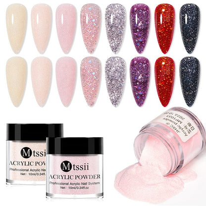 Acrylic Nail Powder 10ml - Professional Crystal Glitter | Wahooly Mtssii Nail Acrylic Powder and Liquid Monomer Nails Art Decoration For Manicure Crystal Nail Glitter 3D Nail Tips Carving Tools