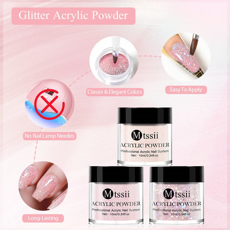Acrylic Nail Powder 10ml - Professional Crystal Glitter | Wahooly Mtssii Nail Acrylic Powder and Liquid Monomer Nails Art Decoration For Manicure Crystal Nail Glitter 3D Nail Tips Carving Tools