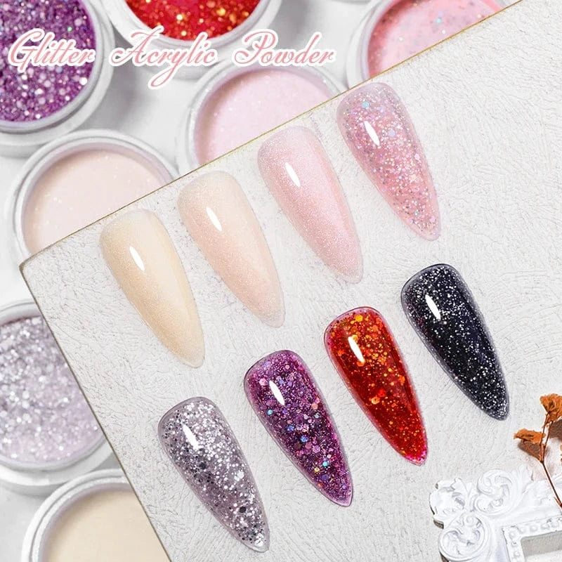 Acrylic Nail Powder 10ml - Professional Crystal Glitter | Wahooly Mtssii Nail Acrylic Powder and Liquid Monomer Nails Art Decoration For Manicure Crystal Nail Glitter 3D Nail Tips Carving Tools