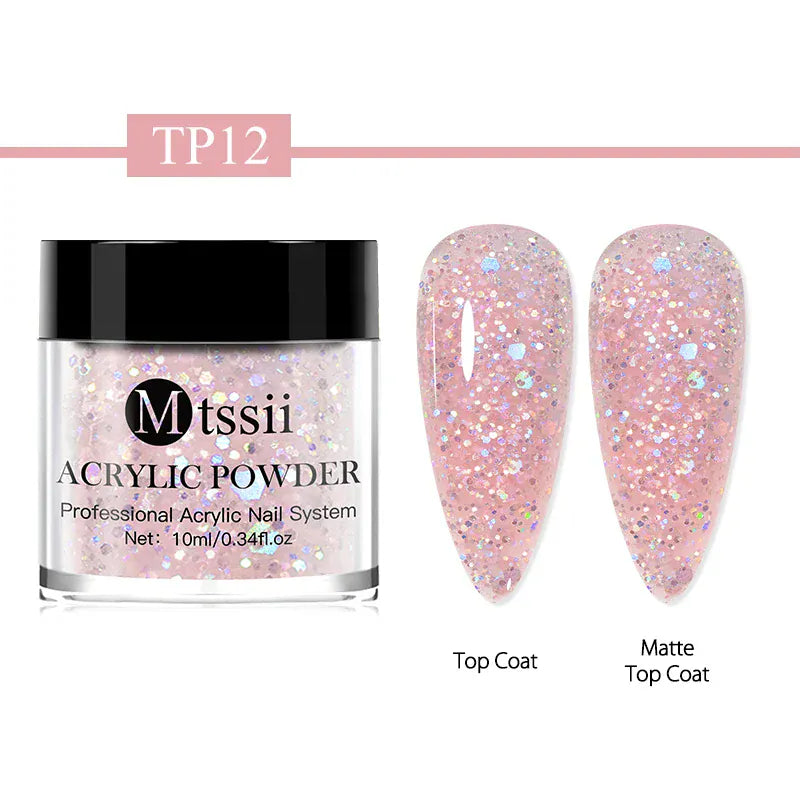 Acrylic Nail Powder 10ml - Professional Crystal Glitter | Wahooly Mtssii Nail Acrylic Powder and Liquid Monomer Nails Art Decoration For Manicure Crystal Nail Glitter 3D Nail Tips Carving Tools