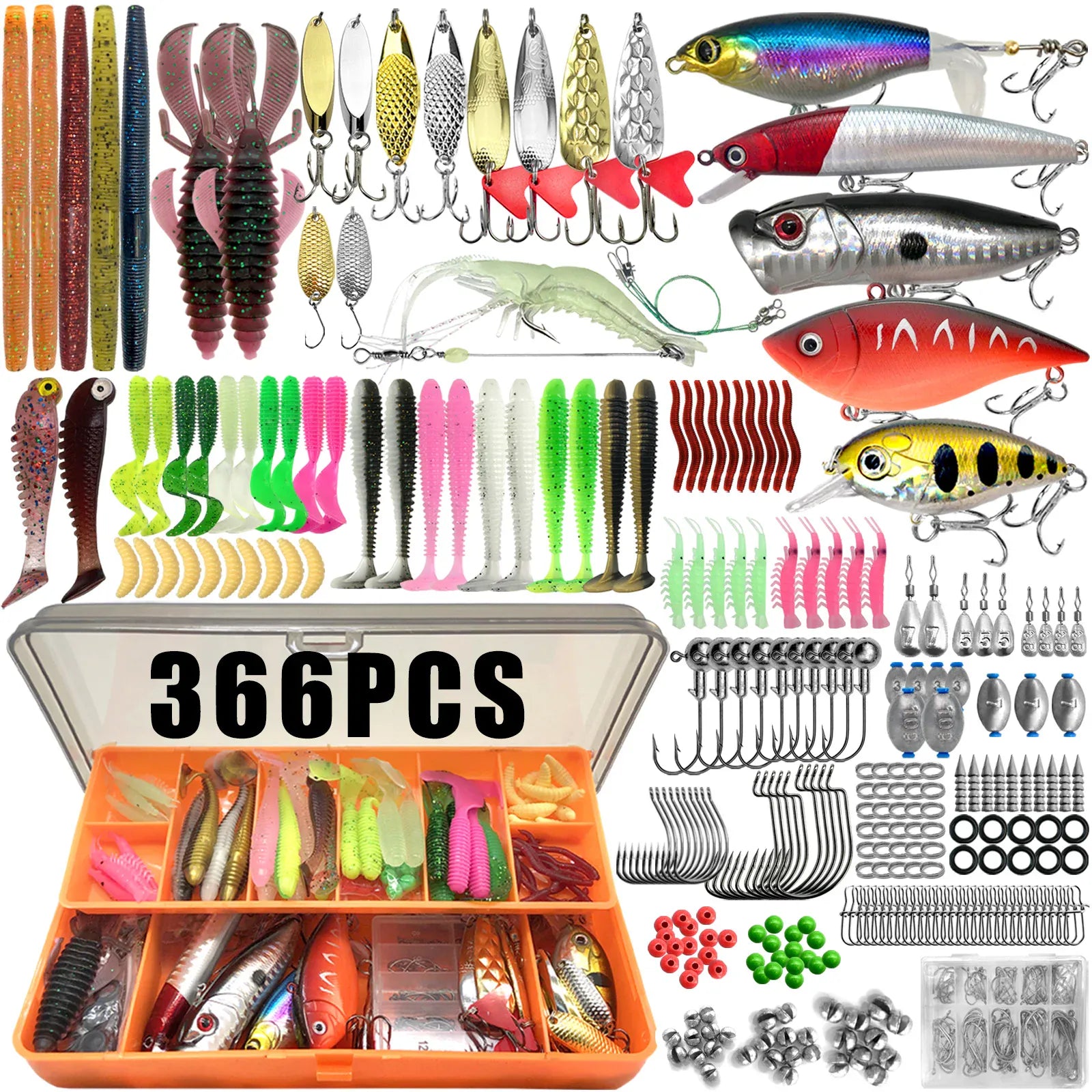 Multi-Lure Fishing Kit Tackle Box Bass Trout Pike 86–366pcs – Wahooly Multi-Lure Fishing Kit with Tackle Box – 86 to 366 Pieces for Bass, Trout & Pike