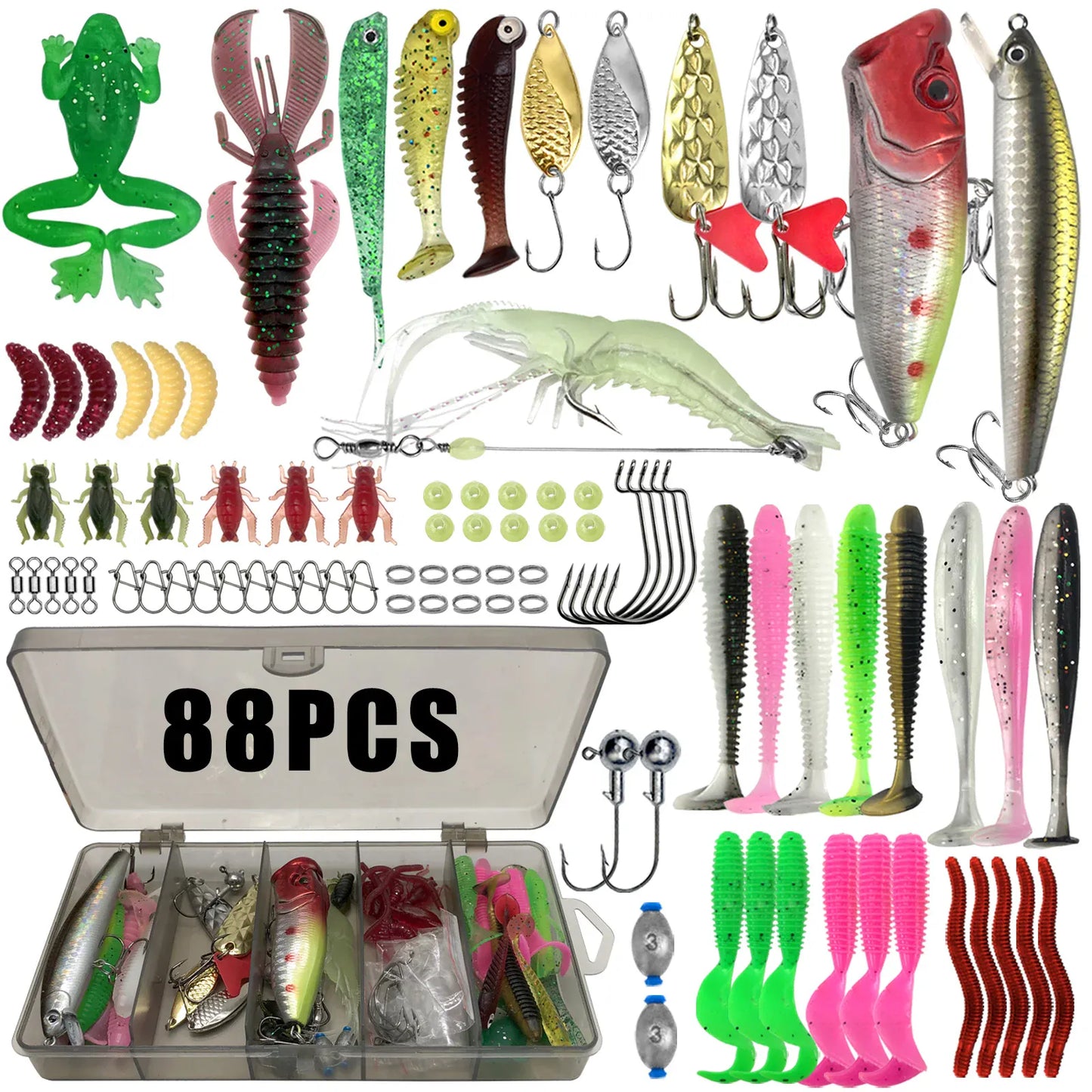 Multi-Lure Fishing Kit Tackle Box Bass Trout Pike 86–366pcs – Wahooly Multi-Lure Fishing Kit with Tackle Box – 86 to 366 Pieces for Bass, Trout & Pike