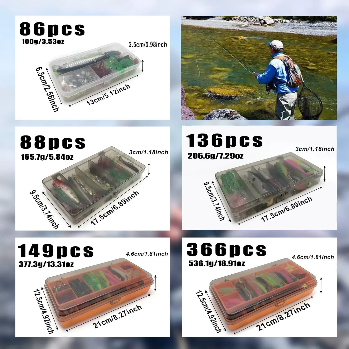 Multi-Lure Fishing Kit Tackle Box Bass Trout Pike 86–366pcs – Wahooly Multi-Lure Fishing Kit with Tackle Box – 86 to 366 Pieces for Bass, Trout & Pike