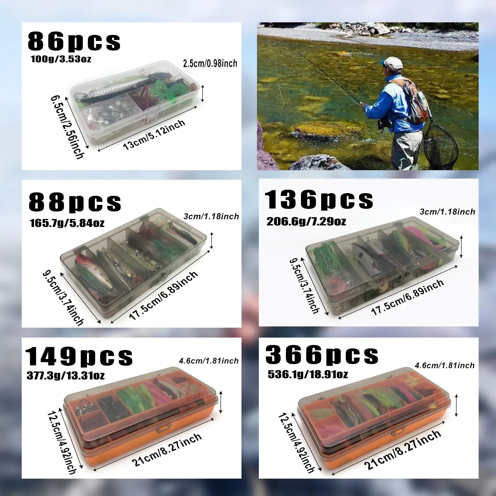 Multi-Lure Fishing Kit Tackle Box Bass Trout Pike 86–366pcs – Wahooly Multi-Lure Fishing Kit with Tackle Box – 86 to 366 Pieces for Bass, Trout & Pike