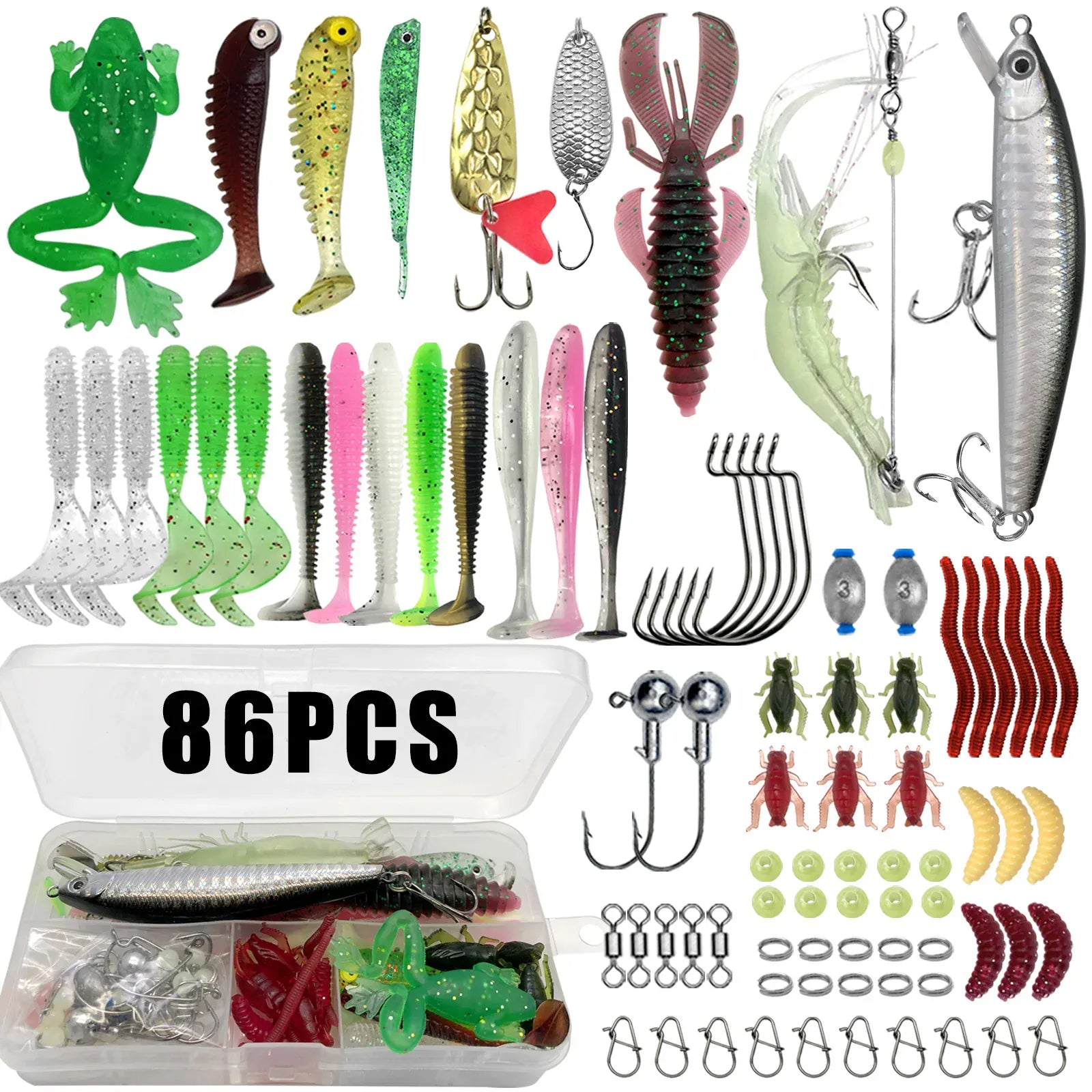 Multi-Lure Fishing Kit Tackle Box Bass Trout Pike 86–366pcs – Wahooly Multi-Lure Fishing Kit with Tackle Box – 86 to 366 Pieces for Bass, Trout & Pike