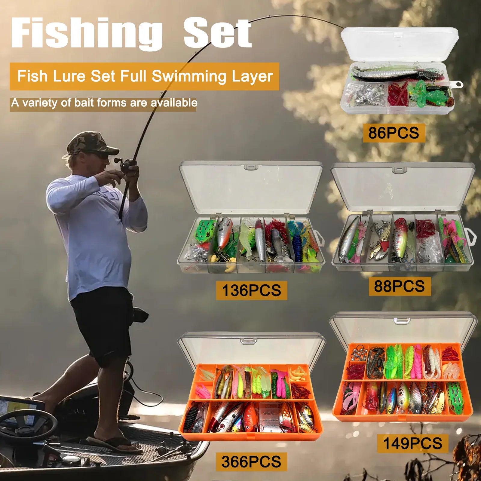 Multi-Lure Fishing Kit Tackle Box Bass Trout Pike 86–366pcs – Wahooly Multi-Lure Fishing Kit with Tackle Box – 86 to 366 Pieces for Bass, Trout & Pike