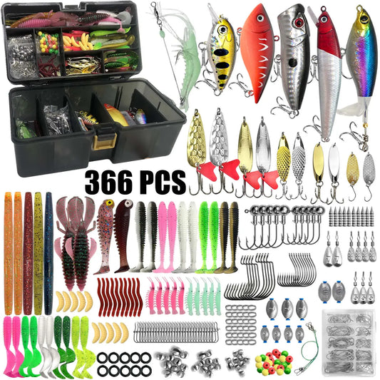 Multi-Lure Fishing Kit Tackle Box Bass Trout Pike 86–366pcs – Wahooly Multi-Lure Fishing Kit with Tackle Box – 86 to 366 Pieces for Bass, Trout & Pike