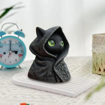 Mystical Hooded Cat Statue Figurine With Hooded Cloak Mystical Green Eyed Cat Statue For Home Decor Halloween Decor Gift Mystical Hooded Cat Statue Figurine With Hooded Cloak Mystical Green Eyed Cat Statue For Home Decor Halloween Decor Gift