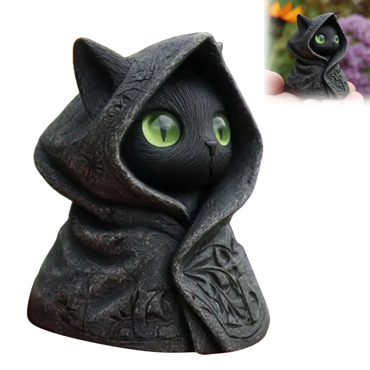 Mystical Hooded Cat Statue Figurine With Hooded Cloak Mystical Green Eyed Cat Statue For Home Decor Halloween Decor Gift Mystical Hooded Cat Statue Figurine With Hooded Cloak Mystical Green Eyed Cat Statue For Home Decor Halloween Decor Gift