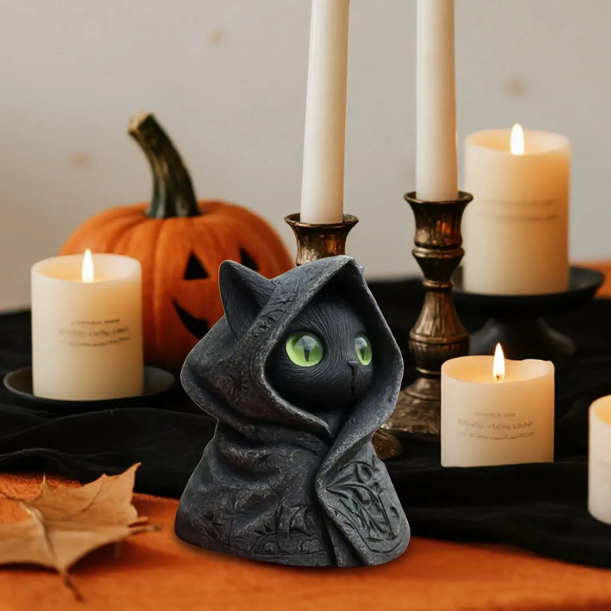 Mystical Hooded Cat Statue Figurine With Hooded Cloak Mystical Green Eyed Cat Statue For Home Decor Halloween Decor Gift Mystical Hooded Cat Statue Figurine With Hooded Cloak Mystical Green Eyed Cat Statue For Home Decor Halloween Decor Gift