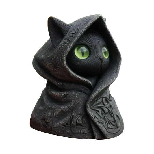 Mystical Hooded Cat Statue Figurine With Hooded Cloak Mystical Green Eyed Cat Statue For Home Decor Halloween Decor Gift Mystical Hooded Cat Statue Figurine With Hooded Cloak Mystical Green Eyed Cat Statue For Home Decor Halloween Decor Gift