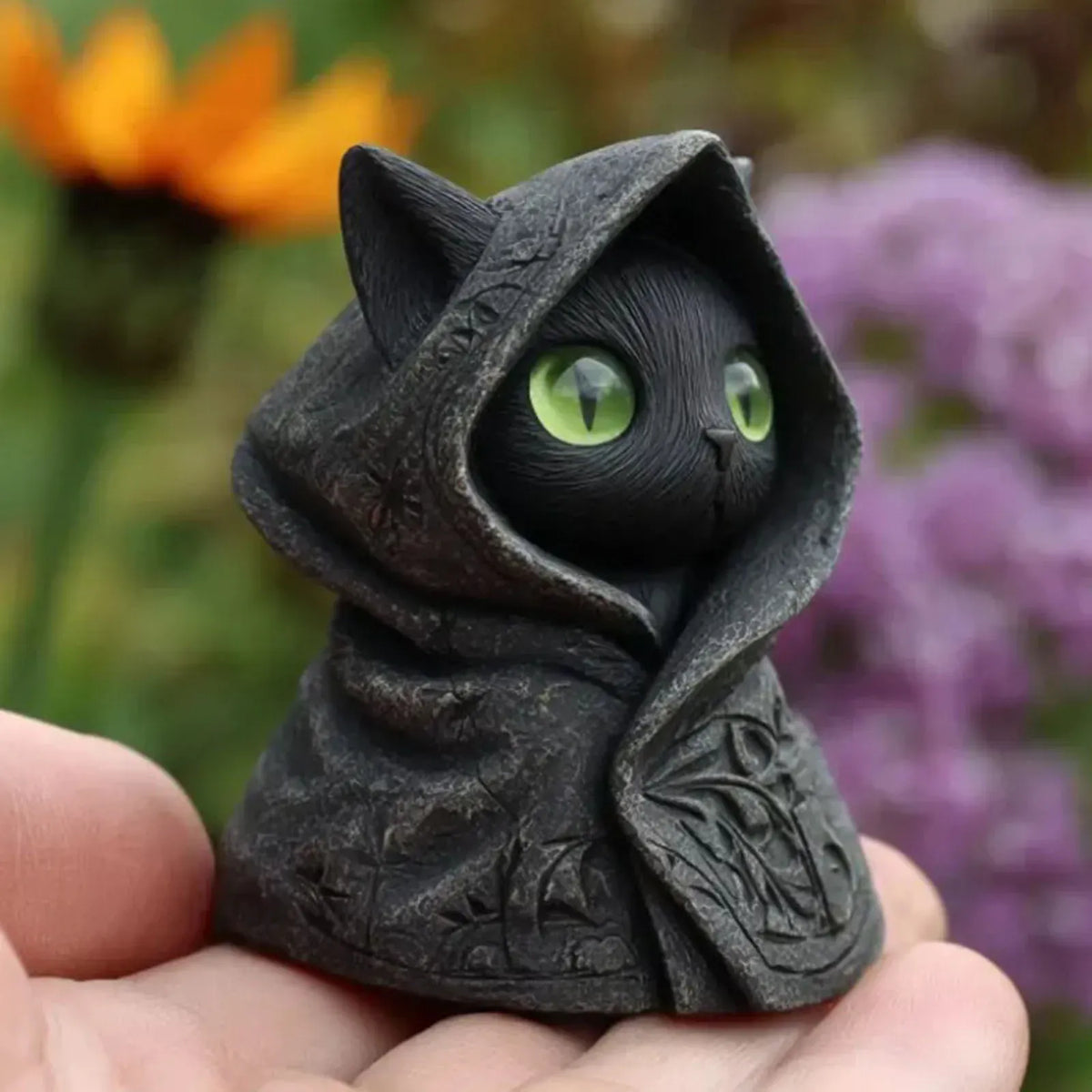Mystical Hooded Cat Statue Figurine With Hooded Cloak Mystical Green Eyed Cat Statue For Home Decor Halloween Decor Gift Mystical Hooded Cat Statue Figurine With Hooded Cloak Mystical Green Eyed Cat Statue For Home Decor Halloween Decor Gift