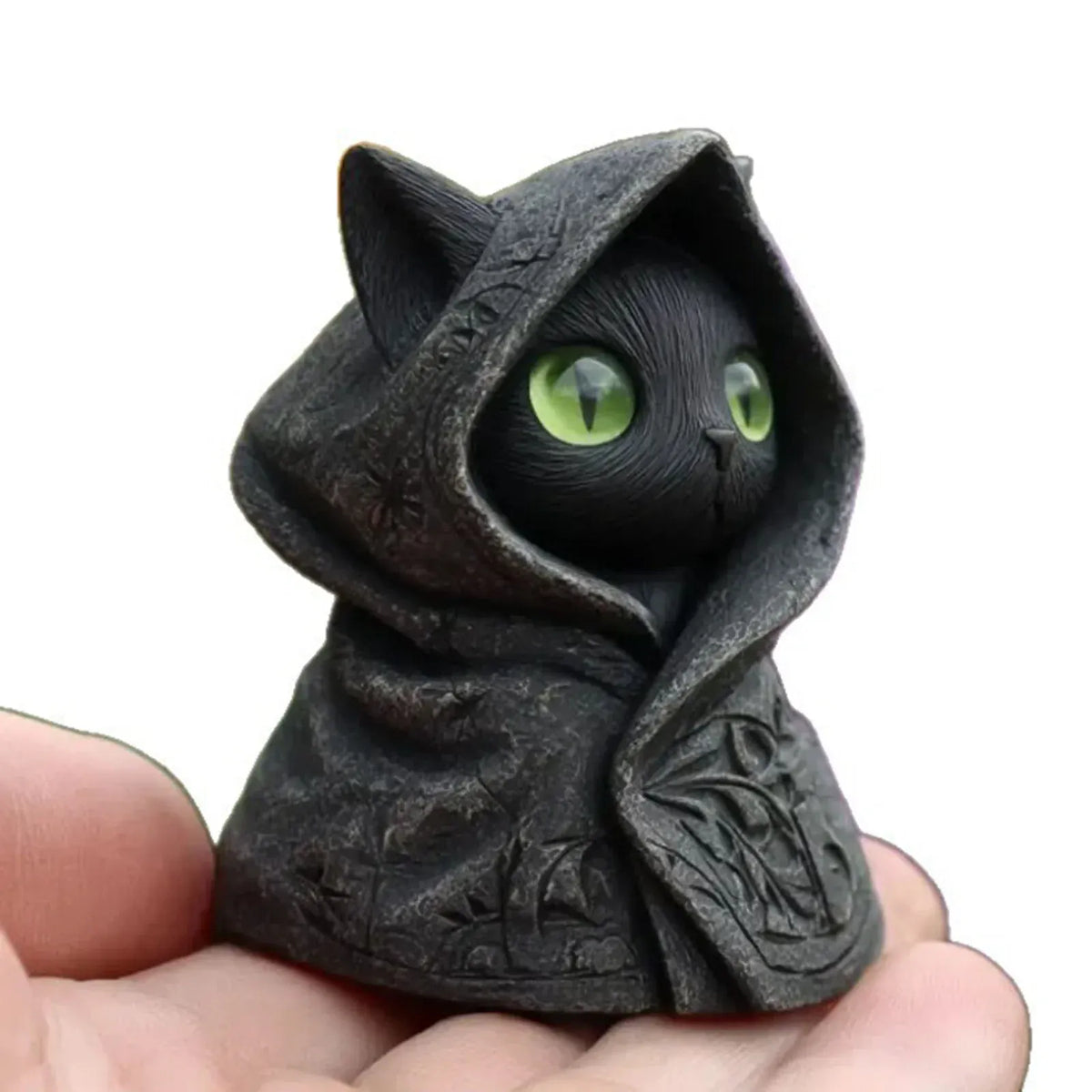 Mystical Hooded Cat Statue Figurine With Hooded Cloak Mystical Green Eyed Cat Statue For Home Decor Halloween Decor Gift Mystical Hooded Cat Statue Figurine With Hooded Cloak Mystical Green Eyed Cat Statue For Home Decor Halloween Decor Gift