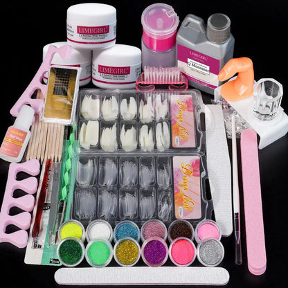 Professional Acrylic Nail Kit - Powder Liquid Glitter 3D | Wahooly Nail Art Acrylic Powder and Liquid Mono Manicure Art Deco Nail Art Kit Crystal Nail Glitter 3D Engraved Acrylic Manicure Kit