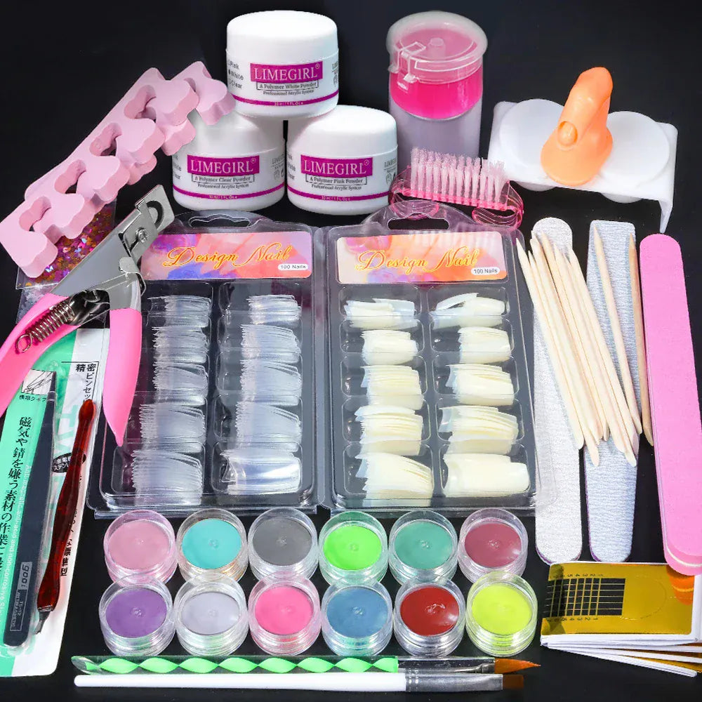 Professional Acrylic Nail Kit - Powder Liquid Glitter 3D | Wahooly Nail Art Acrylic Powder and Liquid Mono Manicure Art Deco Nail Art Kit Crystal Nail Glitter 3D Engraved Acrylic Manicure Kit