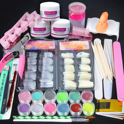 Professional Acrylic Nail Kit - Powder Liquid Glitter 3D | Wahooly Nail Art Acrylic Powder and Liquid Mono Manicure Art Deco Nail Art Kit Crystal Nail Glitter 3D Engraved Acrylic Manicure Kit