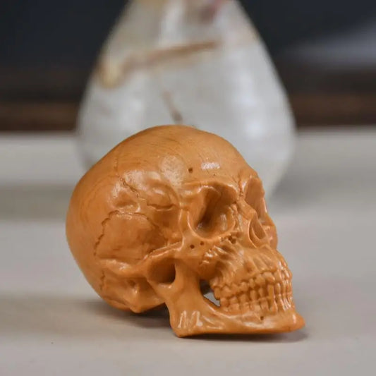 Natural Cypress Engrave Skull Decor Small Statue - Halloween Decoration Party Decoration Props Home Room, Car Bar Decoration Natural Cypress Engrave Skull Decor Small Statue - Halloween Decoration Party Decoration Props Home Room, Car Bar Decoration