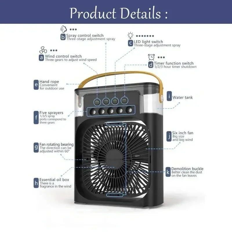 New 3 In 1 Mini Air Cooler Portable Fan Air Conditioner Humidifier with LED Night Light Adjustable Wind Speed Desktop CoolingFan New 3 In 1 Mini Air Cooler Portable Fan Air Conditioner Humidifier with LED Night Light Adjustable Wind Speed Desktop CoolingFan