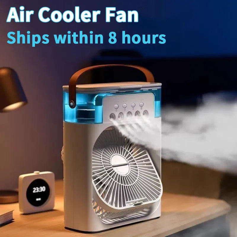 New 3 In 1 Mini Air Cooler Portable Fan Air Conditioner Humidifier with LED Night Light Adjustable Wind Speed Desktop CoolingFan New 3 In 1 Mini Air Cooler Portable Fan Air Conditioner Humidifier with LED Night Light Adjustable Wind Speed Desktop CoolingFan