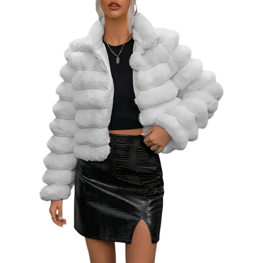 New Coat Women's Faux Fur Short Jacket Autumn Winter Lapel Faux Mink Fur Party Club White Zipped Coat Vintage Furry Outerwear New Coat Women's Faux Fur Short Jacket Autumn Winter Lapel Faux Mink Fur Party Club White Zipped Coat Vintage Furry Outerwear