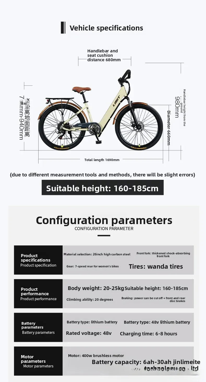 New fashionable E-bike, 26-inch urban commuter electric bicycle for adults, 400W brushless motor, 48V20AH battery electric moped New fashionable E-bike, 26-inch urban commuter electric bicycle for adults, 400W brushless motor, 48V20AH battery electric moped