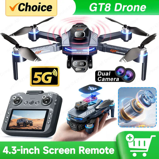 GT8 Drone 8K Professional - Brushless Motor, Obstacle Avoidance & Screen New GT8 Drone 8K Professional HD Dual Cameras Screen Remote 5G WIFI Brushless Motor Obstacle Avoidance Foldable Quadcopter Toys