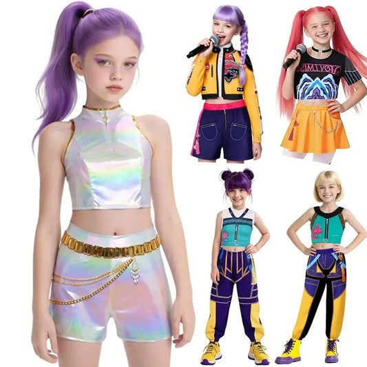 K-Pop Demon Hunter Girls Stage Costume Set - Halloween | Wahooly New K-POP Demon Hunter Cossplay Girls Costume Pop Singer Halloween Costume Kids Dress Up Stage Suit