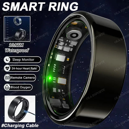 Smart Ring Health Tracker - Heart Rate Blood Oxygen Sleep Monitor | Waterproof Fitness Ring New Smart Ring Blood Oxygen Heart Rate Sleep Monitor Sports GPS Tracking Remote Care 10ATM Waterproof Men Women Smart ring