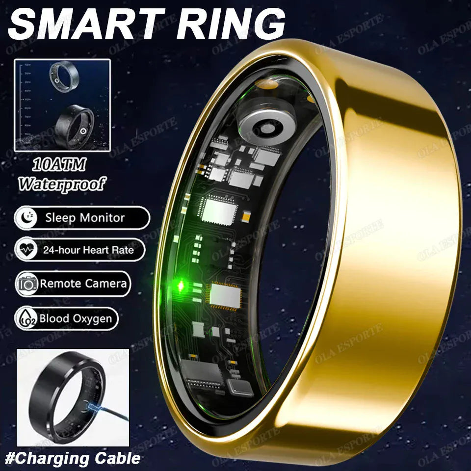 Smart Ring Health Tracker - Heart Rate Blood Oxygen Sleep Monitor | Waterproof Fitness Ring New Smart Ring Blood Oxygen Heart Rate Sleep Monitor Sports GPS Tracking Remote Care 10ATM Waterproof Men Women Smart ring