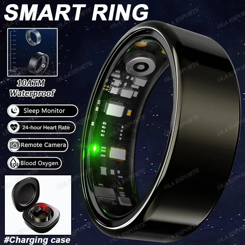 Smart Ring Health Tracker - Heart Rate Blood Oxygen Sleep Monitor | Waterproof Fitness Ring New Smart Ring Blood Oxygen Heart Rate Sleep Monitor Sports GPS Tracking Remote Care 10ATM Waterproof Men Women Smart ring